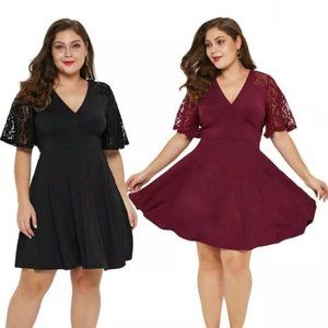 V-neck short-sleeved lace dress. #62
